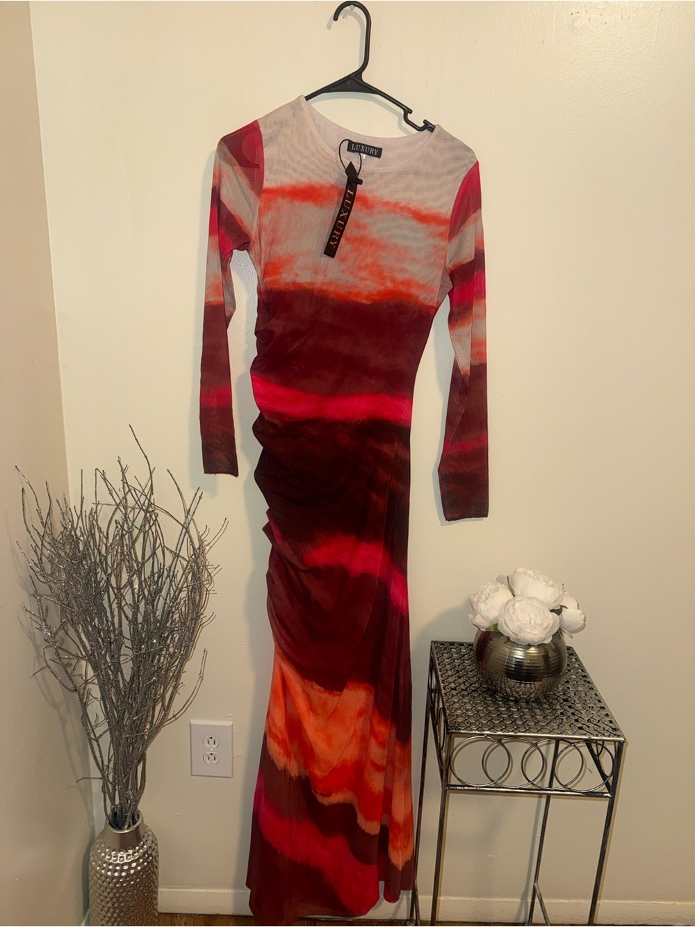 Lulu's Red Multi Long Sleeve Tie-Dye Maxi Dress